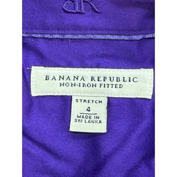 Vintage Banana Republic Women Non-Iron Fitted Dress Shirt Blue Size 4 Stretch - Picture 5 of 11